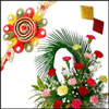 Designer Rakhi + Mixed Carnation Flower arrangement - Click here to View more details about this Product